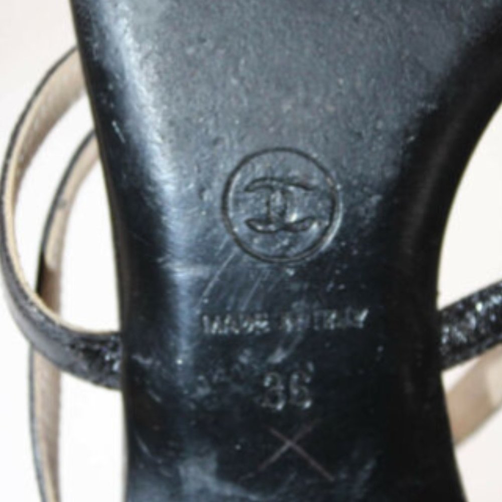 Chanel CC Logo Black Leather Slingback Flats 6 - Picture 8 of 9